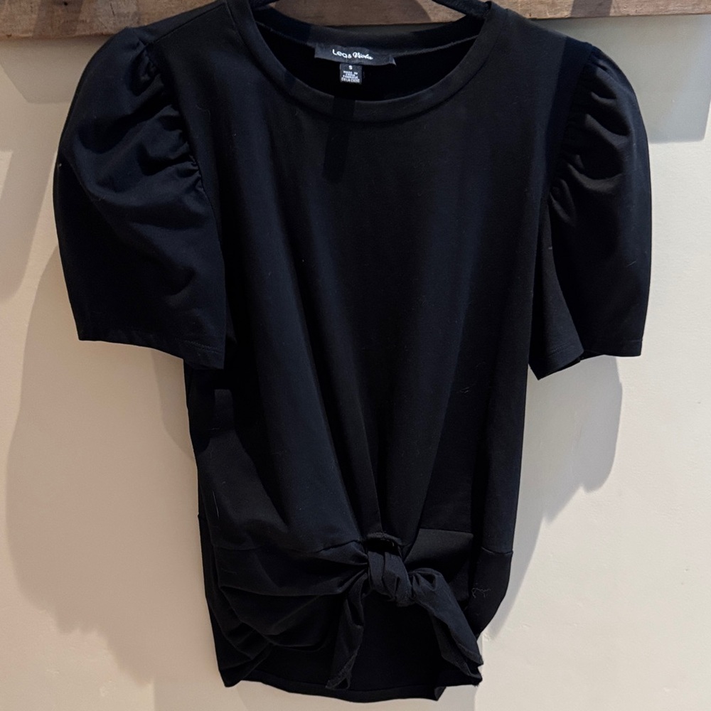 Lea‎ & Viola Black Short Sleeve Tie-Front Top